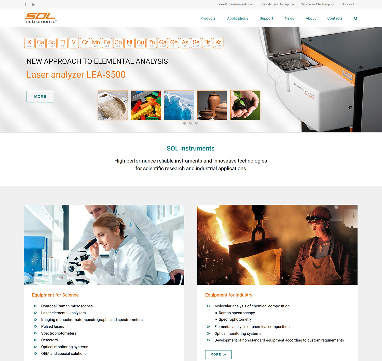 Website of SOL instruments company